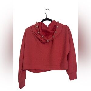 New Simply Southern Pink crop Quilted hoodie w/ pearl & diamond embellished hood